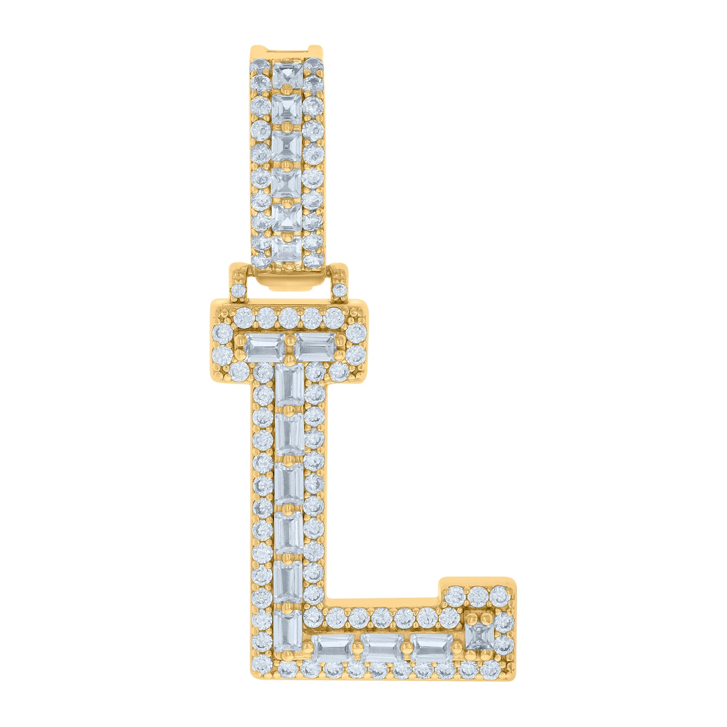 Sterling Silver Yellow-tone Unisex Cubic-Zirconia Initial Alphabet Charm Pendant