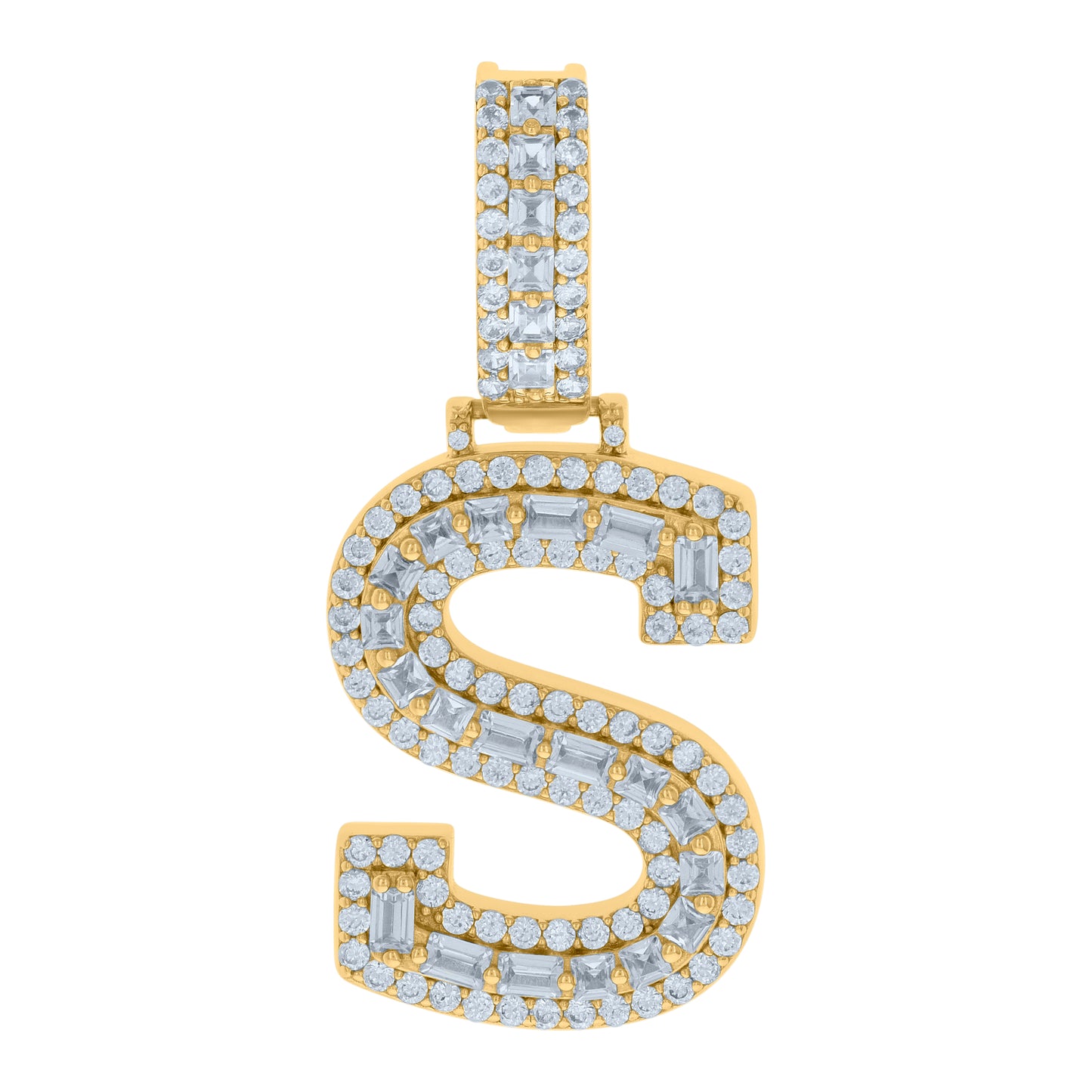Sterling Silver Yellow-tone Unisex Cubic-Zirconia Initial Alphabet Charm Pendant
