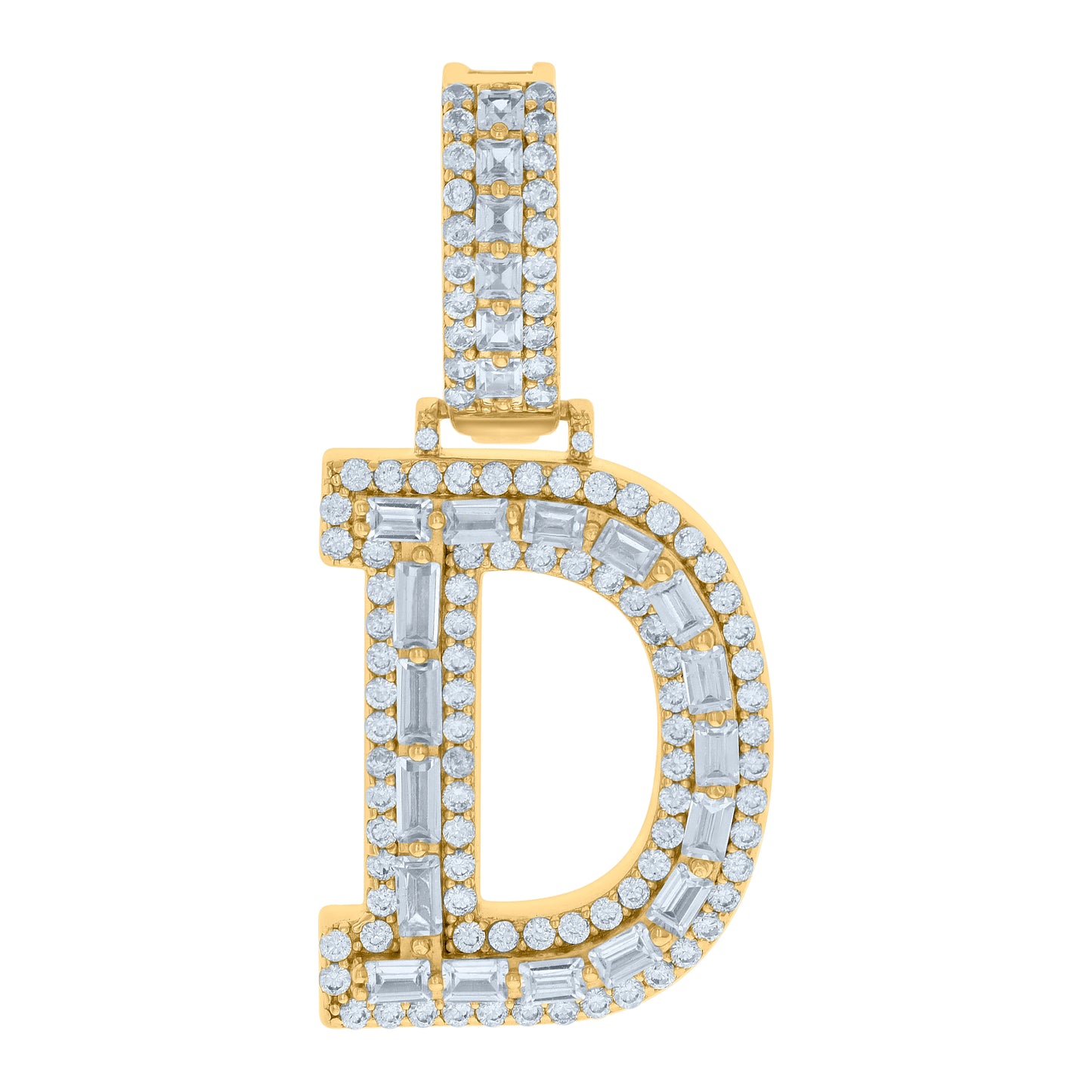 Sterling Silver Yellow-tone Unisex Cubic-Zirconia Initial Alphabet Charm Pendant