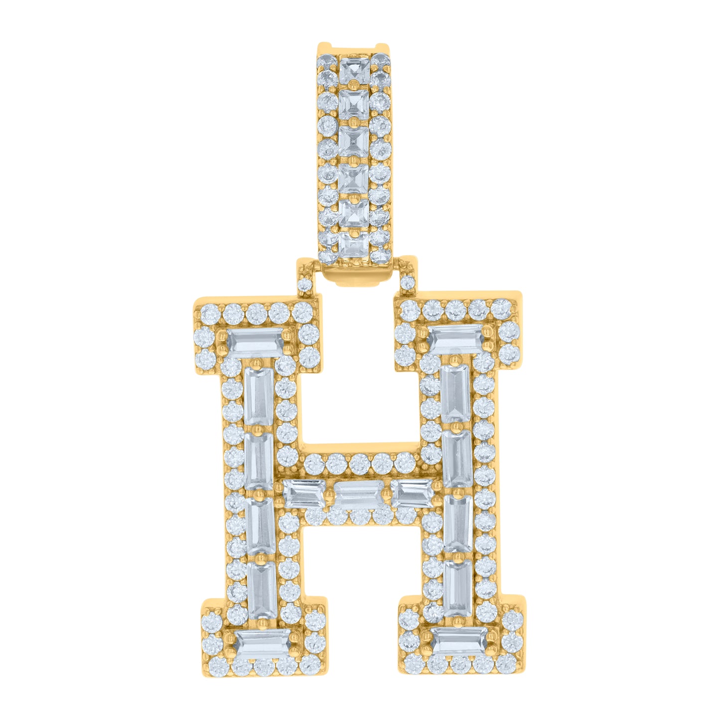 Sterling Silver Yellow-tone Unisex Cubic-Zirconia Initial Alphabet Charm Pendant