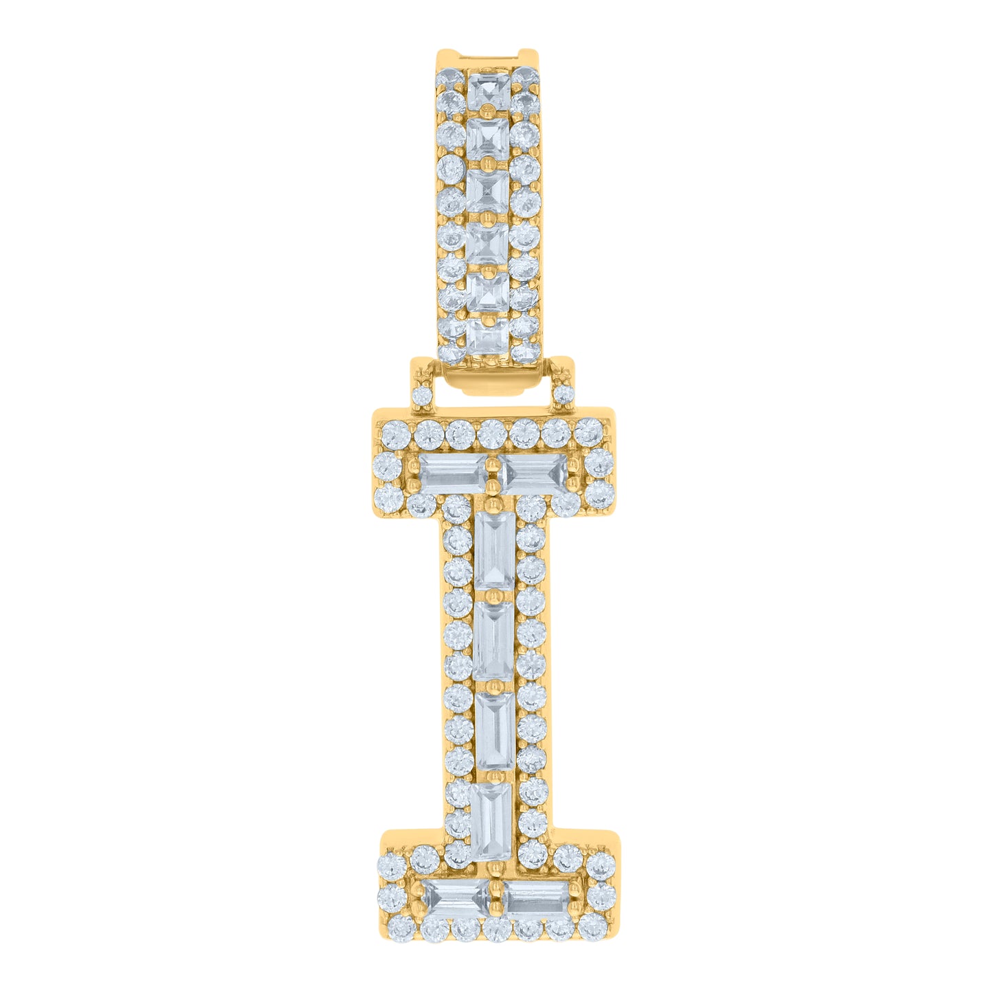 Sterling Silver Yellow-tone Unisex Cubic-Zirconia Initial Alphabet Charm Pendant