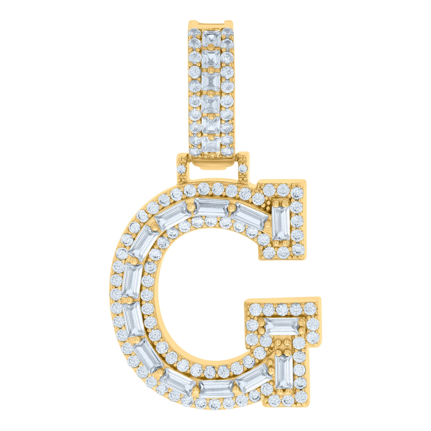 Sterling Silver Yellow-tone Unisex Cubic-Zirconia Initial Alphabet Charm Pendant