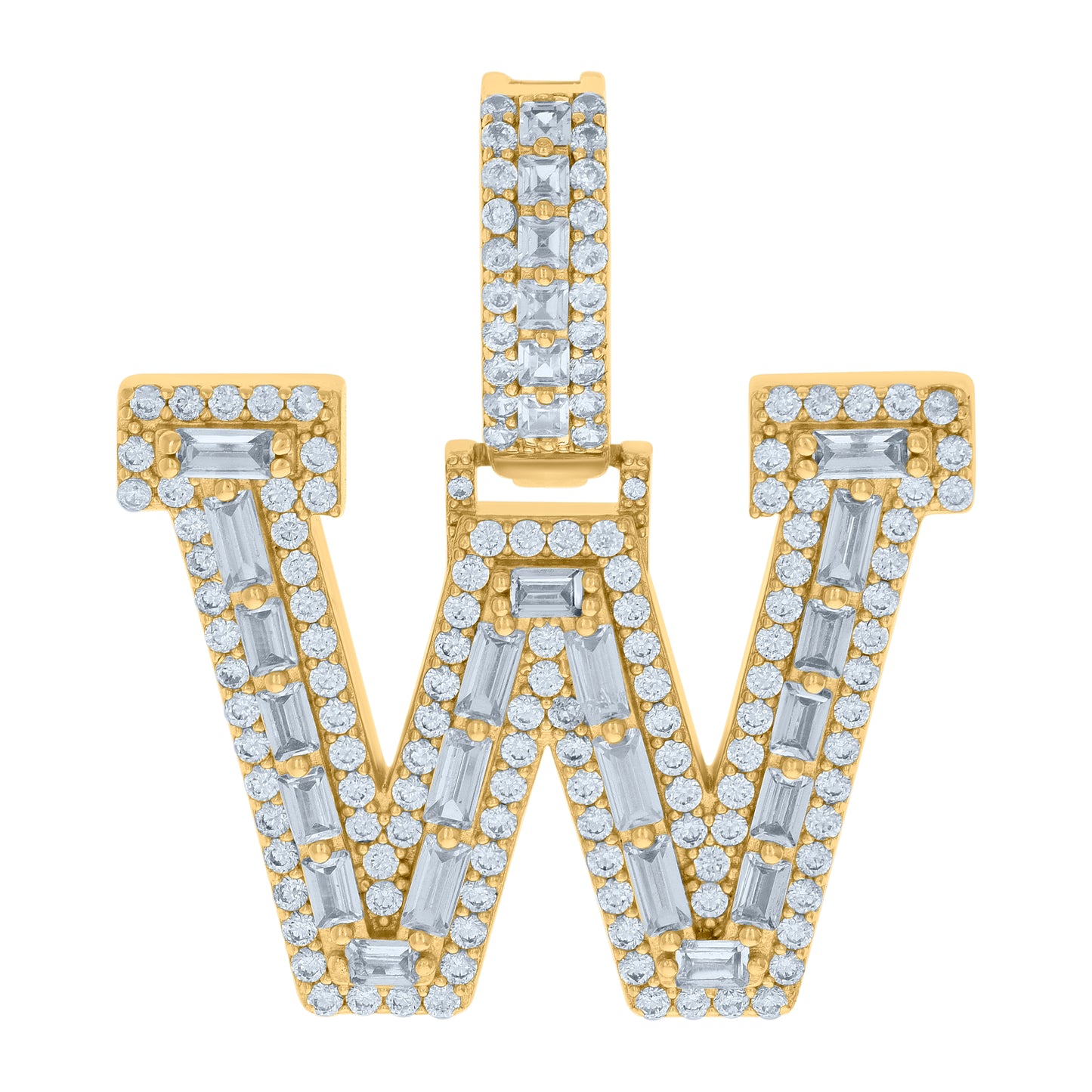 Sterling Silver Yellow-tone Unisex Cubic-Zirconia Initial Alphabet Charm Pendant