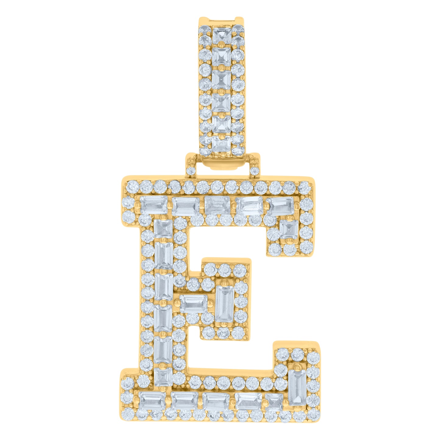 Sterling Silver Yellow-tone Unisex Cubic-Zirconia Initial Alphabet Charm Pendant