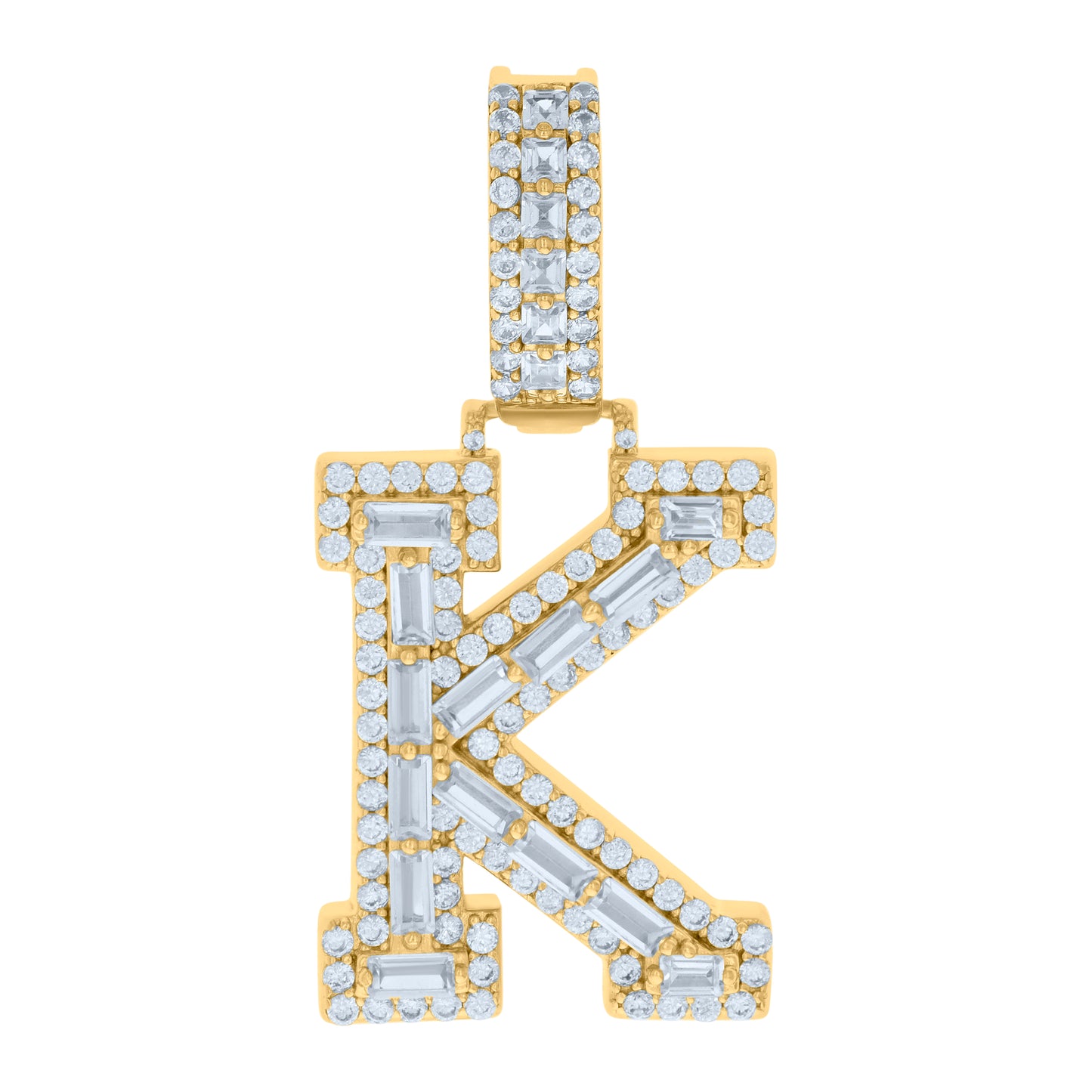 Sterling Silver Yellow-tone Unisex Cubic-Zirconia Initial Alphabet Charm Pendant