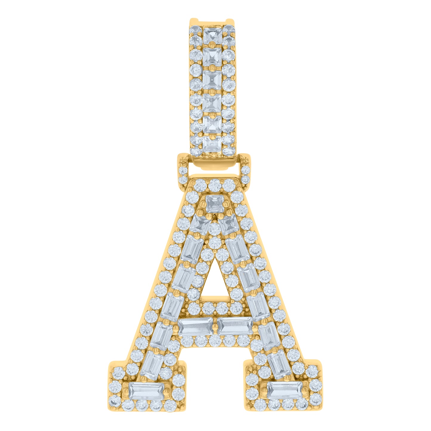 Sterling Silver Yellow-tone Unisex Cubic-Zirconia Initial Alphabet Charm Pendant
