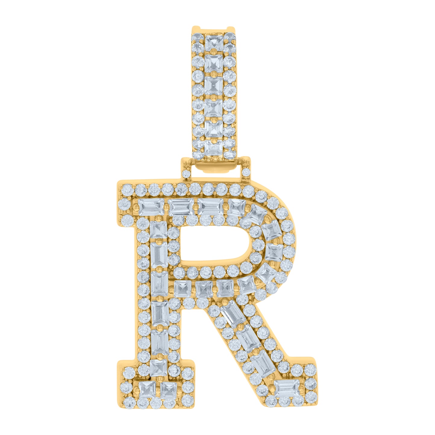 Sterling Silver Yellow-tone Unisex Cubic-Zirconia Initial Alphabet Charm Pendant