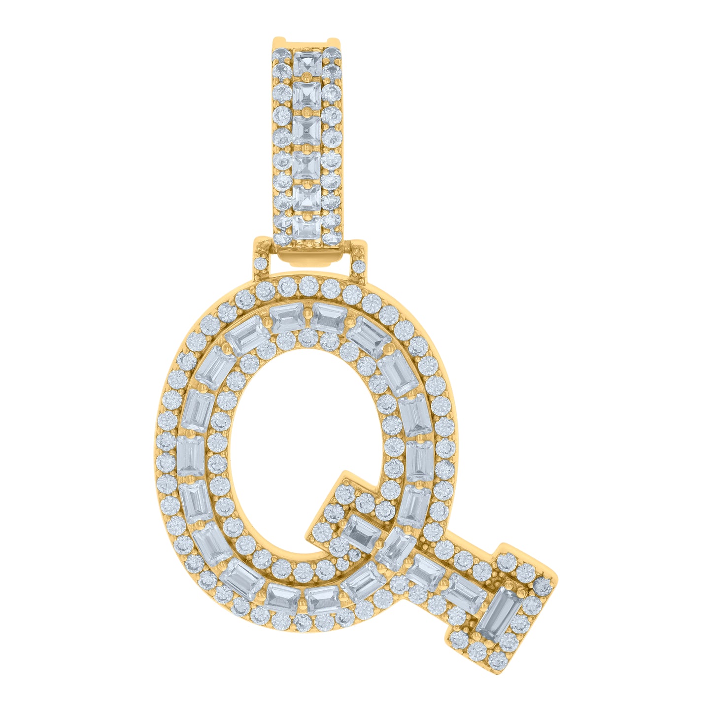 Sterling Silver Yellow-tone Unisex Cubic-Zirconia Initial Alphabet Charm Pendant