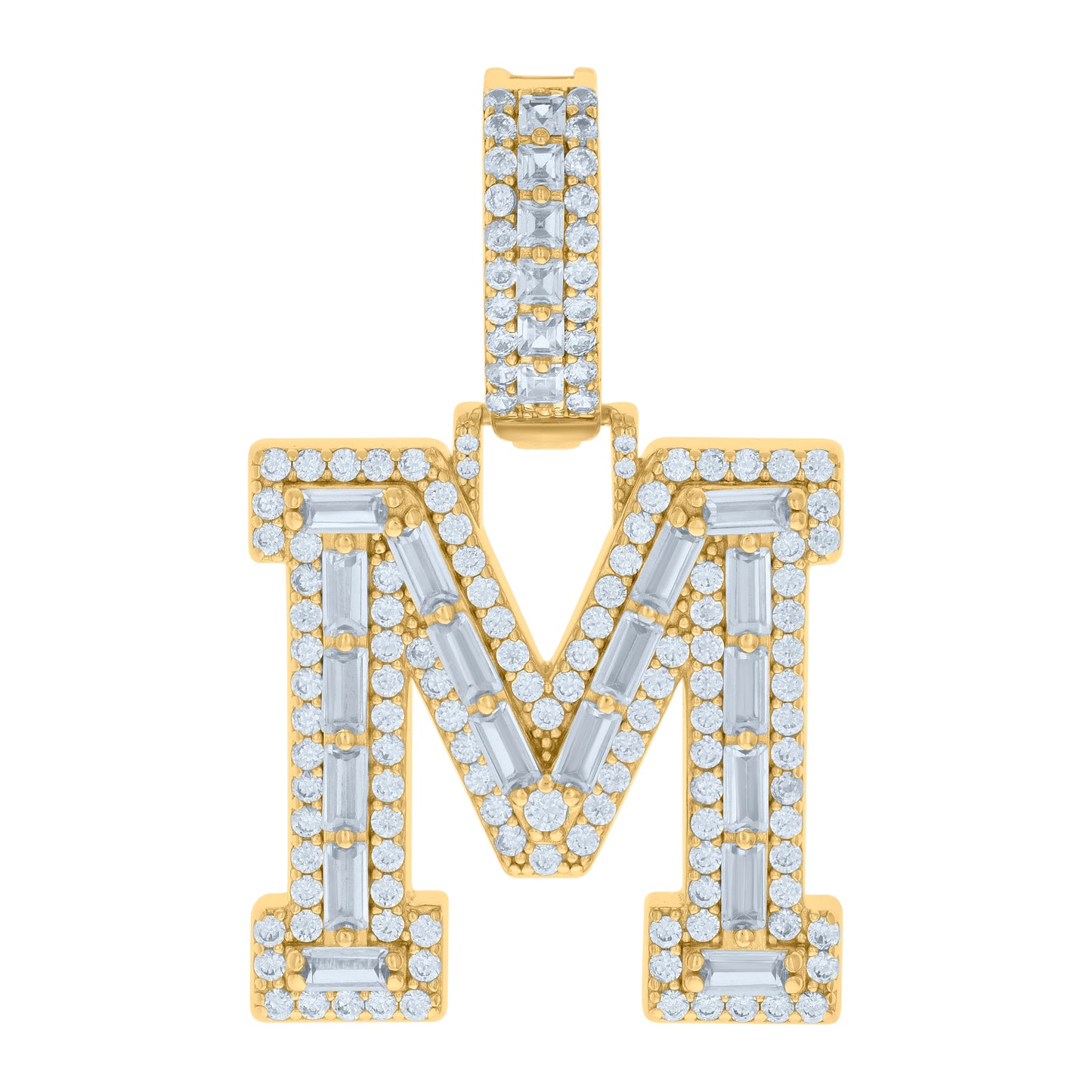 Sterling Silver Yellow-tone Unisex Cubic-Zirconia Initial Alphabet Charm Pendant