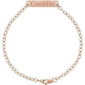 14K Rose Gold 23.6 X 5 Mm 7 In Polished Engravable Bar Bracelet