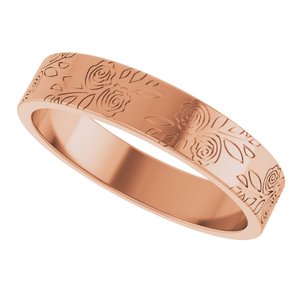14k Yellow Or White Or Rose Gold Floral Flat Band