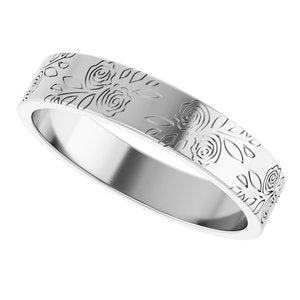 14k Yellow Or White Or Rose Gold Floral Flat Band
