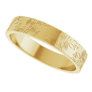 14k Yellow Or White Or Rose Gold Floral Flat Band