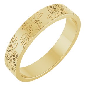 14k Yellow Or White Or Rose Gold Floral Flat Band