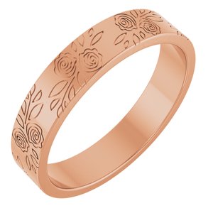 14k Yellow Or White Or Rose Gold Floral Flat Band