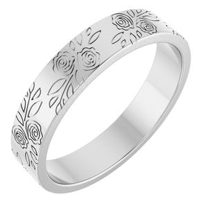 14k Yellow Or White Or Rose Gold Floral Flat Band