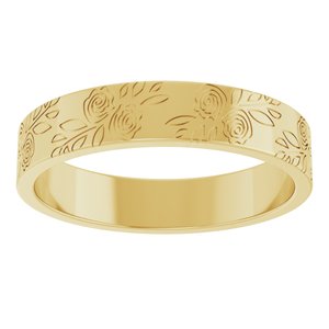 14k Yellow Or White Or Rose Gold Floral Flat Band