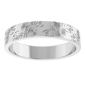 14k Yellow Or White Or Rose Gold Floral Flat Band