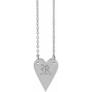 14K White Gold 13.5 X 10 Mm 18 In Polished Engravable Elongated Heart Necklace