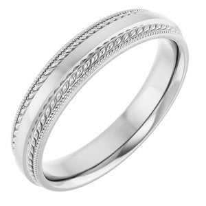 14K White Gold 4 Mm Polished Rope And Milgrain Edge Wedding Band Size 7