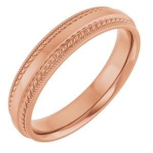 10K Yellow Or White Or Rose Gold Rope & Milgrain Stepped-Edge Comfort-Fit Half Round Band