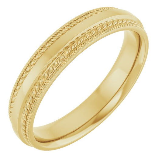 14K Yellow Gold Or Sterling Silver Polished Milgrain And Rope Comfort-Fit Half Round Band