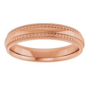 10K Yellow Or White Or Rose Gold Rope & Milgrain Stepped-Edge Comfort-Fit Half Round Band
