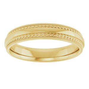 10K Yellow Or White Or Rose Gold Rope & Milgrain Stepped-Edge Comfort-Fit Half Round Band