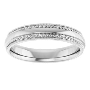 10K Yellow Or White Or Rose Gold Rope & Milgrain Stepped-Edge Comfort-Fit Half Round Band