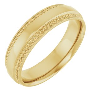 14K Yellow Gold 5 Mm Polished Rope And Milgrain Edge Wedding Band Size 10