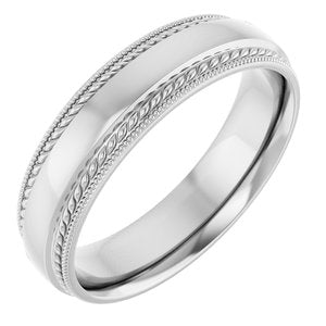 14K White Gold 5 Mm Polished Rope And Milgrain Edge Wedding Band Size 10