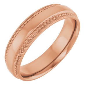 10K Yellow Or White Or Rose Gold Rope & Milgrain Stepped-Edge Comfort-Fit Half Round Band