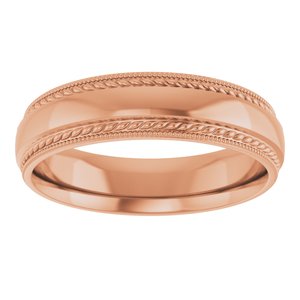 10K Yellow Or White Or Rose Gold Rope & Milgrain Stepped-Edge Comfort-Fit Half Round Band