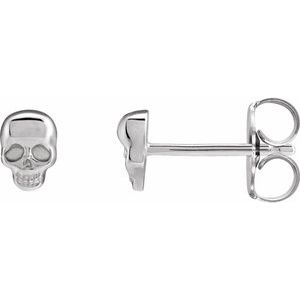 14K White Gold 5 X 3.6 Mm Pair Friction Backs Included Polished Skull Earrings