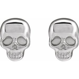 14K White Gold 5 X 3.6 Mm Pair Friction Backs Included Polished Skull Earrings