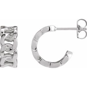 Sterling Silver Pair Chain Link Hoop Earrings, Length: 12 Mm, Thickness: 5.1 Mm