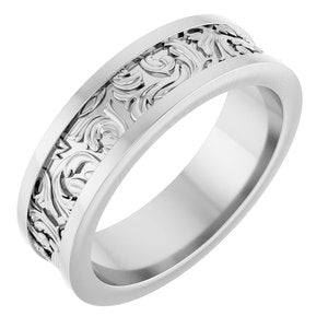 14K White Gold Bead Blast/Polished 6.5 Mm Polished Sculptural Band Size 10