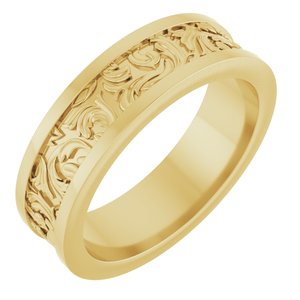 14K Yellow Gold Bead Blast/Polished 6.5 Mm Polished Sculptural Band Size 10