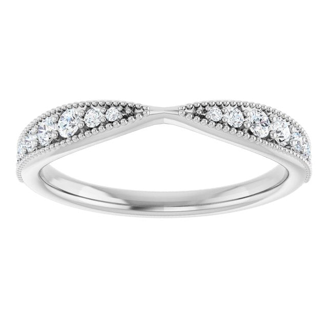14K White Gold Round Polished 1/4 Ctw Natural Diamond Matching Contour Band, Size 7