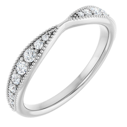 14K White Gold Round Polished 1/4 Ctw Lab Grown Diamond Matching Contour Band, Size 7