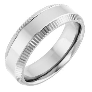 14K White Gold 6 Mm Polished Beveled Edge Pattern Band Size 10