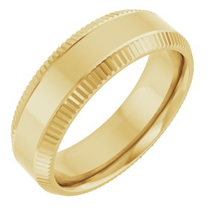 18K Yellow Or White Or Rose Gold 6 mm Beveled-Edge Grooved Comfort-Fit Half Round Band