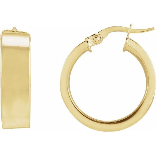 14K Yellow Gold Or Sterling Silver 15 Mm X 6 Mm Catch Polished Hollow Flat Tube Hoop Earrings