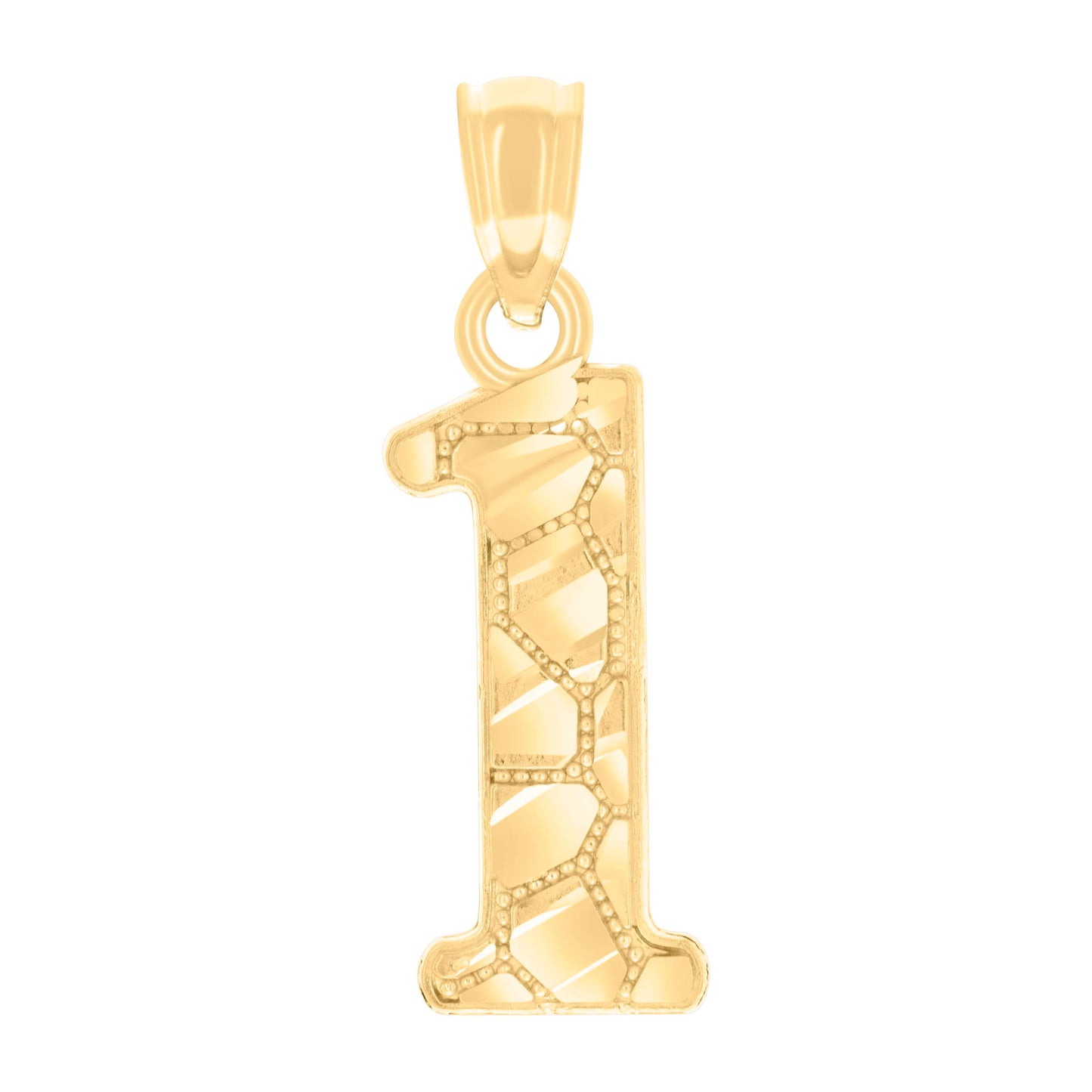 14K Yellow Gold Unisex Diamond-cut Nugget Unisex Initial Number Charm Pendant