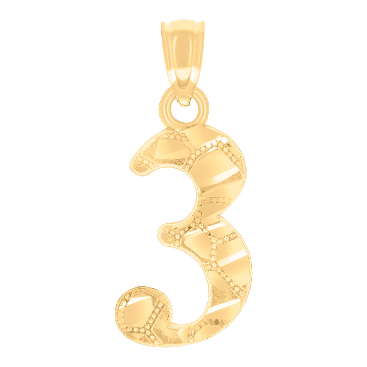 14K Yellow Gold Unisex Diamond-cut Nugget Unisex Initial Number Charm Pendant