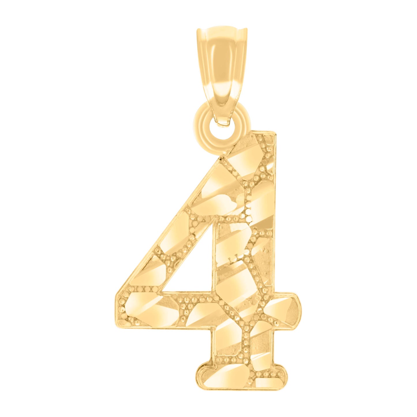 14K Yellow Gold Unisex Diamond-cut Nugget Unisex Initial Number Charm Pendant