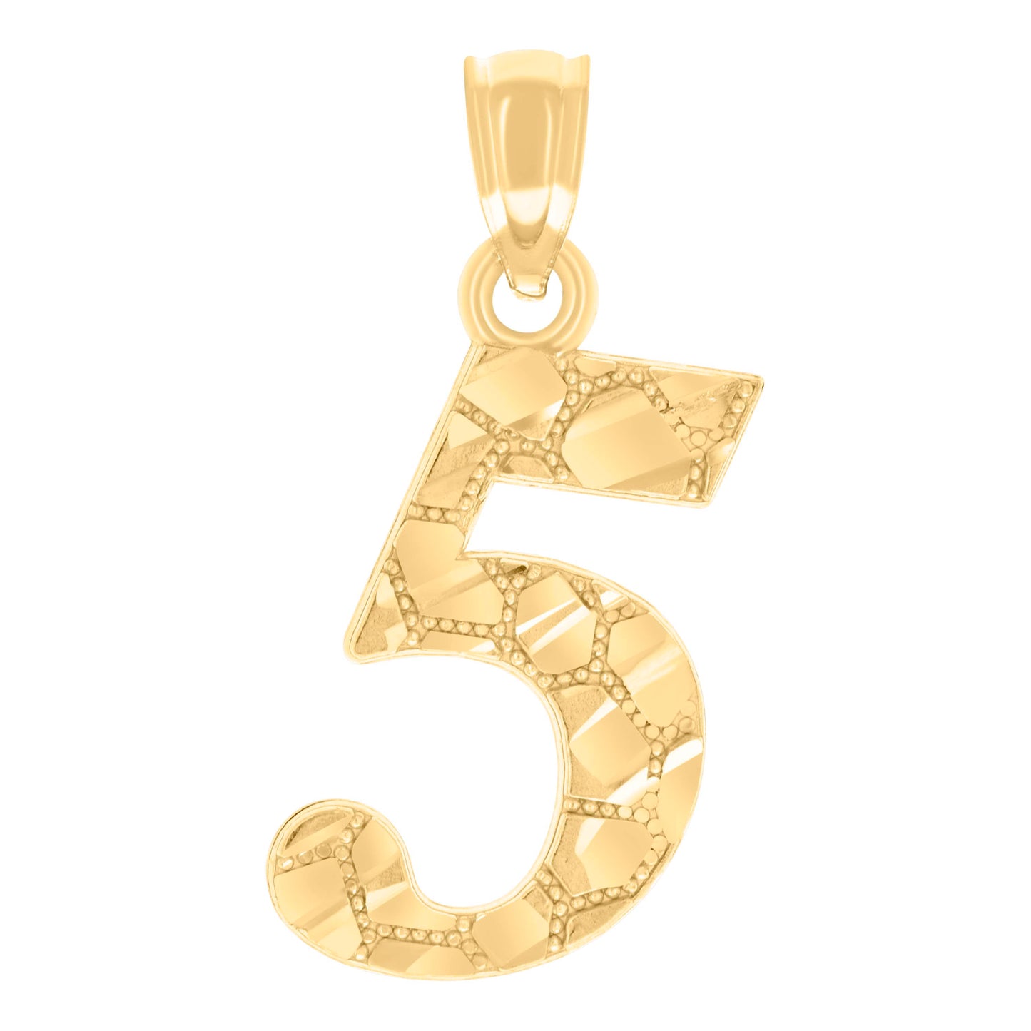 14K Yellow Gold Unisex Diamond-cut Nugget Unisex Initial Number Charm Pendant