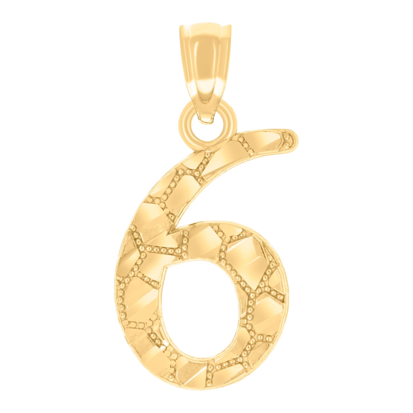 14K Yellow Gold Unisex Diamond-cut Nugget Unisex Initial Number Charm Pendant