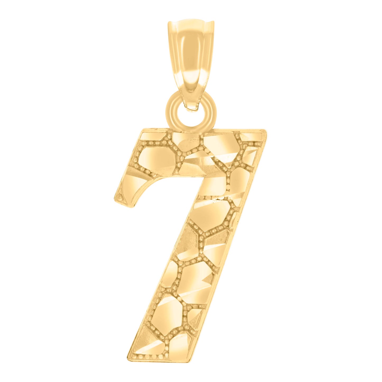 14K Yellow Gold Unisex Diamond-cut Nugget Unisex Initial Number Charm Pendant