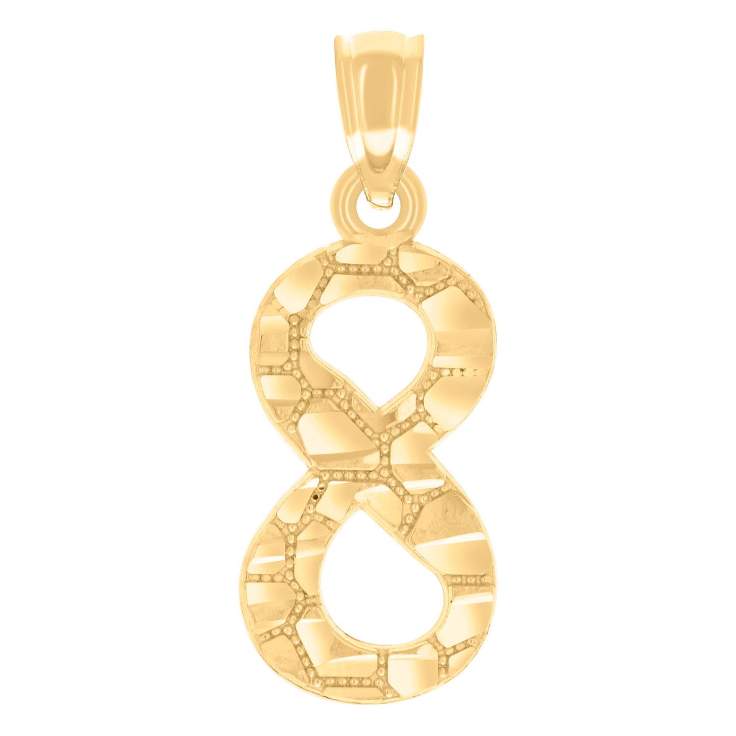 14K Yellow Gold Unisex Diamond-cut Nugget Unisex Initial Number Charm Pendant